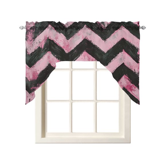 Abstract Pink Swag Curtains for Kitchen Geometric Zigzag Waves Bohemian Stripes Valances for Windows Small Window Treatment Short Topper for Cafe Bedroom Bathroom Living Room Decor 56x36 Inch