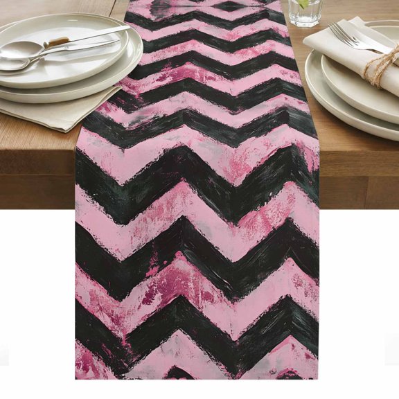 Abstract Pink Table Runner Geometric Zigzag Waves Bohemian Stripes Tablerunners 16 x 72 Inch, Table Decorations Tabletop Scarf for Summer Gathering Holiday Farmhouse Kitchen Dining Decor