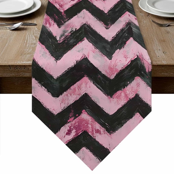 Abstract Pink Table Runner Linen Burlap Table Runner 36 Inches Small Geometric Zigzag Waves Bohemian Stripes Dresser Scarves for Kitchen Island Coffee Dining Room Party Wedding Holiday Decor 13"x36"