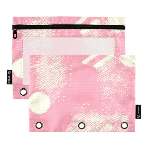 Abstract Pink Texture 9.8x7.1in Water Resistant Binder Pouch, 3-Ring Compatible, Transparent Front