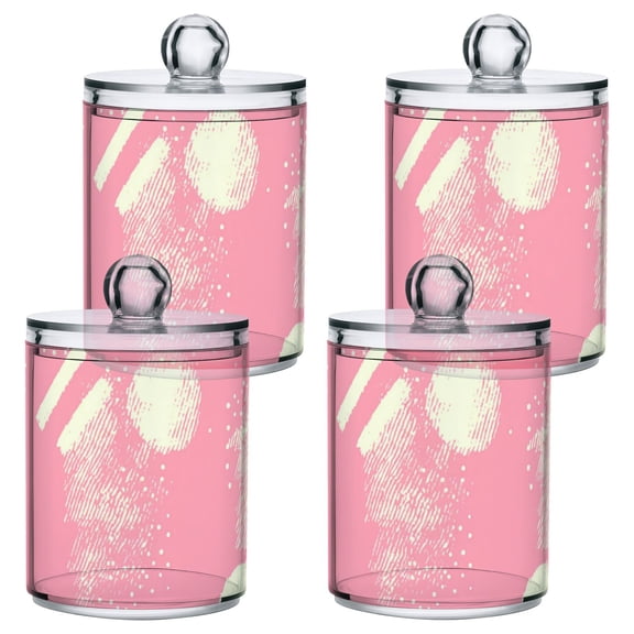 Abstract Pink Texture Bathroom Canisters Set of 4 Translucent Plastic Storage for Cotton Pads and Floss