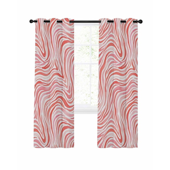 Abstract Pink Waves Blackout Curtains for Bedroom Living Room, Art Boho Marble Swirls Rhythmic Curves 39 In Long Thermal Insulated Room Darkening Drapes Grommet Window Treatments, 27.5 x 39 In