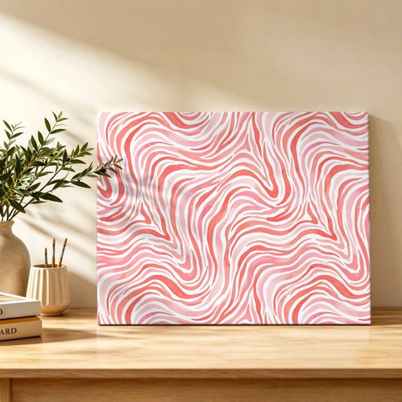 Abstract Pink Waves Canvas Wall Art, Art Boho Marble Swirls Rhythmic Curves Wall Art Prints Artwork Framed Canvas Ready to Hang Art Pictures for Bathroom, Dressing Table, Entryway 12" x 8"