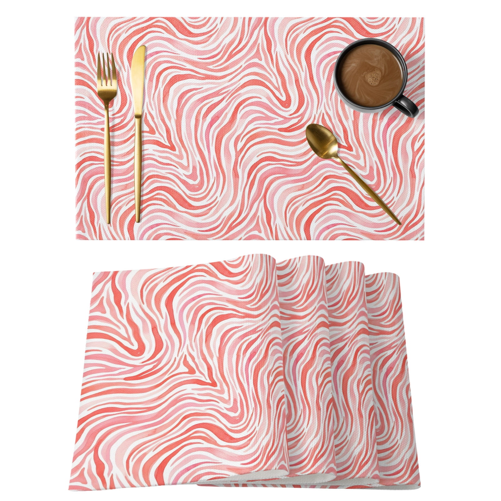 Abstract Pink Waves Cotton Linen Placemats Set of 1, Art Boho Marble ...