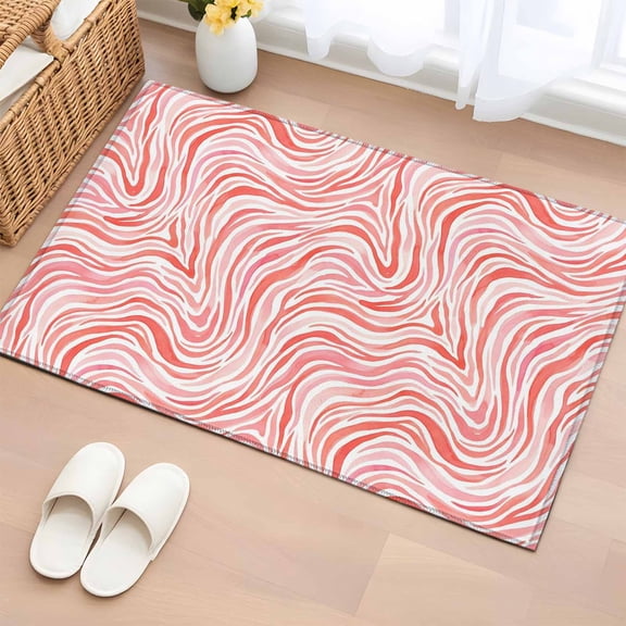 Abstract Pink Waves Entryway Rug 2'x3' Art Boho Marble Swirls Rhythmic Curves Small Area Rug Non-Slip Front Door Mat Washable Floor Carpet for Indoor Entrance Kitchen Bathroom