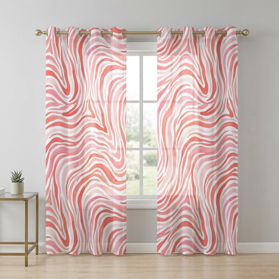 Abstract Pink Waves Sheer Curtains 90 Inch Long 2 Panels, Art Boho ...