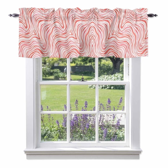 Abstract Pink Waves Valances for Windows, Art Boho Marble Swirls Rhythmic Curves Rod Pocket Valance Short Window Treatments Curtains for Kitchen Bathroom Bedroom Decor, 42 x 12 Inches