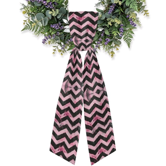 Abstract Pink Wreath Sash for Front Door, Geometric Zigzag Waves Bohemian Stripes Wreath Bow Holiday Garland Ribbon Wreath Accessories for Home Yard Porch Doorway Fall Christmas Decorations Gifts