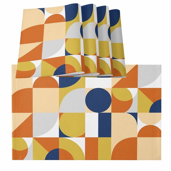 Abstract, Placemats for Dinning Table Set of 4, Modern Geometric Vintage Circle European Burlap Kitchen Place Mats Waterproof Cloth Table Mats, Indoor Outdoor Placemats Easy Clean Dinner Decor