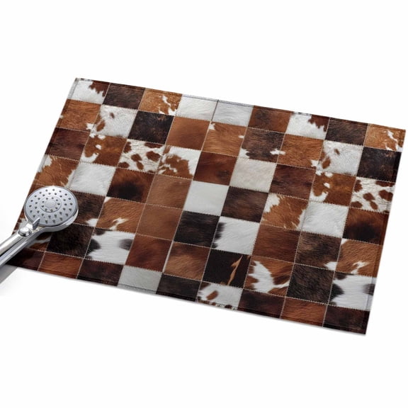Abstract Plaid 2x3ft Non Slip Area Rug Dark Brown Checkerboard Texture Patchwork Washable Soft Area Rugs for Living Room, Indoor Circle Carpet for Bedroom Dining Room Kitchen