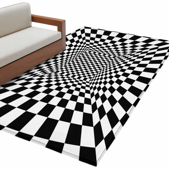 Abstract Plaid 3'x5' Area Rugs Black White Checkerboard Geometric 3D Pattern Endless Washable Area Rugs Non-Slip Indoor Floor Mats Carpet for Living Room Bedroom Dining Room
