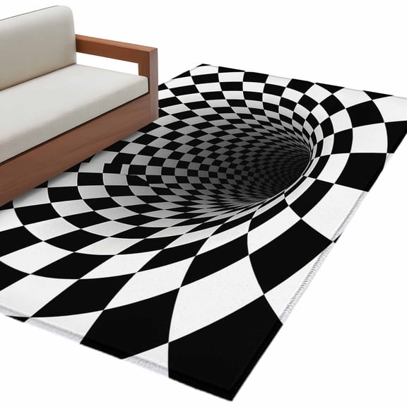 Abstract Plaid 4'x6' Area Rugs Black White 3D Pattern Checkerboard Geometric Endless Washable Area Rugs Non-Slip Indoor Floor Mats Carpet for Living Room Bedroom Dining Room