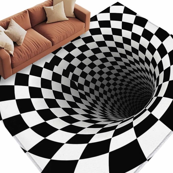 Abstract Plaid 6'x9' Large Area Rugs Black White 3D Pattern Checkerboard Geometric Endless Washable Area Rugs Non-Slip Indoor Floor Mats Large Carpet for Living Room Bedroom Dining Room