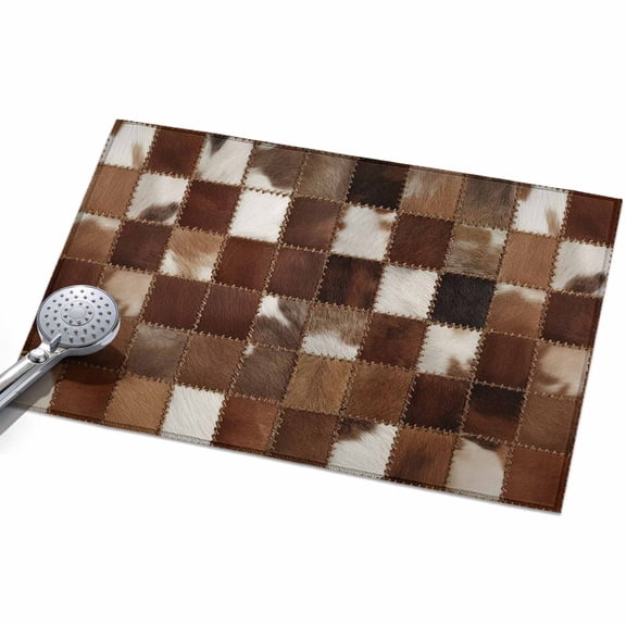 Abstract Plaid Area Rugs 2x3ft Dark Brown Checkerboard Stitching Texture Patchwork Floor Rug Non Slip Low Pile Ultra Soft Throw Carpet for Entryway Indoor Entrance Kitchen Bathroom