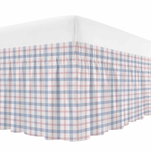 Abstract Plaid Bed Skirt King Size,Minimalistic Multi Colors Country Rustic Plaid Wrap Around Bed Skirting with Adjustable Elastic Strap,Dust Ruffled Pleated Bedskirts 18 Inch Drop for Bedroom Beds