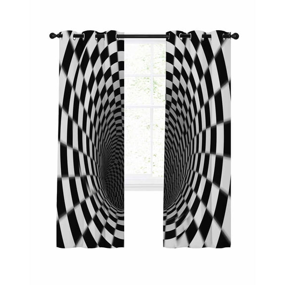 Abstract Plaid Blackout Curtains 45 Inch Length 3D Twisted Abstract Black White Block Thermal Insulated Window Curtain Window Drapes 2 Panels for Bedroom Living Room 52"Wx45"L
