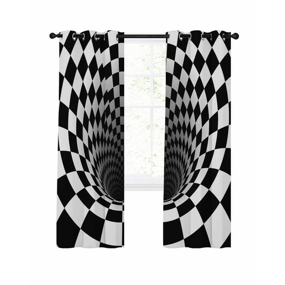 Abstract Plaid Blackout Curtains 96 Inch Length Twisted Black White Checkerboard Thermal Insulated Window Curtain Window Drapes 2 Panels for Bedroom Living Room 52"Wx96"L