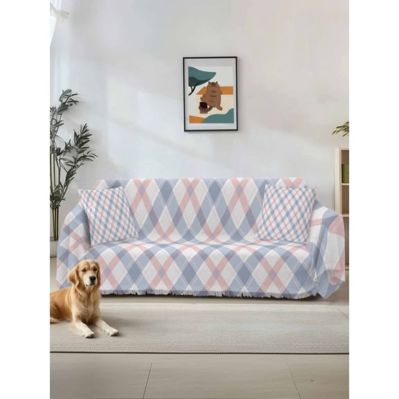 Abstract Plaid, Couch Cover for Dogs, Minimalistic Multi Colors Country Rustic Plaid Washable Sofa Covers Slipcover for Pets Dogs Futon Cover, Couch Recliner Covers, Oversized Chair Slipcover 71"x91"