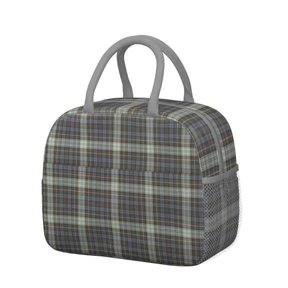 Abstract Plaid Design Lunch Tote – Rustic Farmhouse Checkered Pattern, Insulated Portable Cooler Bag
