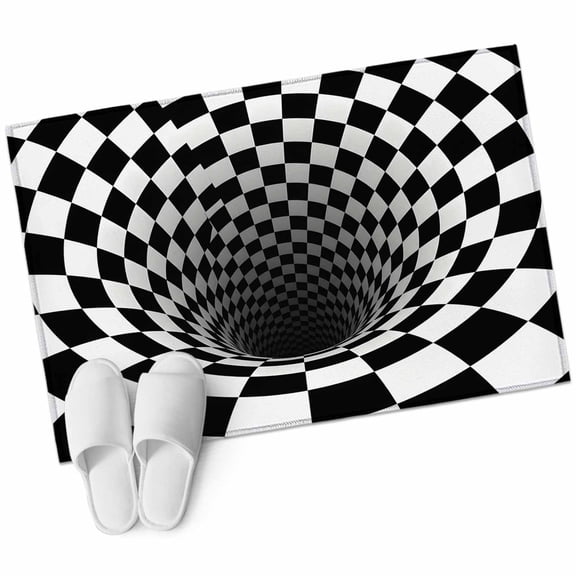 Abstract Plaid Entryway Rug 2'x3' Black White 3D Pattern Checkerboard Geometric Endless Small Area Rug Non-Slip Front Door Mat Washable Floor Carpet for Indoor Entrance Kitchen Bathroom