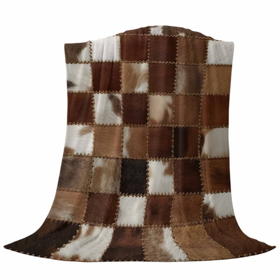 Abstract Plaid Fleece Throw Blanket Dark Brown Checkerboard Stitching Texture Patchwork Ultra Soft Fuzzy Cozy Flannel Throw Blanket for Couch Sofa Bed Car Travel, Ideal Gifts 40x50 Inches