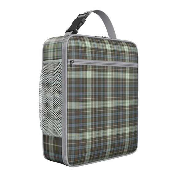 Abstract Plaid Insulated Lunch Bag – Retro Checkered and Striped Fusion with Rustic Farmhouse Style, Waterproof Thermal Bento Tote for Picnic, Work, or School