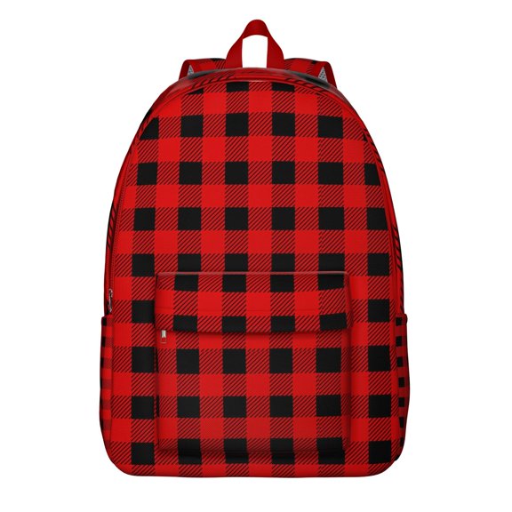 Abstract Plaid Pattern School Backpack, Retro Checkered Print Daypack with Colorful Geometric Design for Daily Use