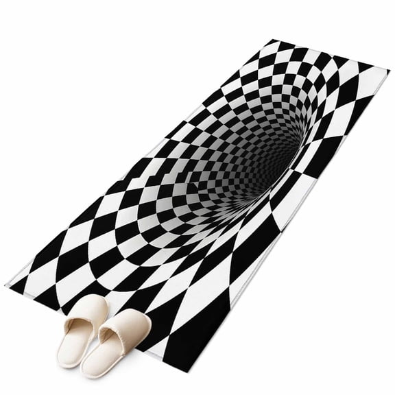 Abstract Plaid Runner Rug 2'x6' Black White 3D Pattern Checkerboard Geometric Endless Hallway Runner Rugs Washable Non-Slip Bedside Floor Mats Carpet for Kitchen Bedroom Laundry Room Bathroom