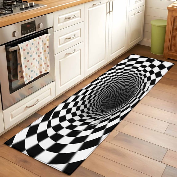 Abstract Plaid Runner Rugs 2x6 ft 3D Twisted Abstract Black White Block Washable Hallway Rugs Non-Slip Floor Mats Absorbent Carpet Bedside Runners for Bedroom Kitchen Bathroom Laundry Room