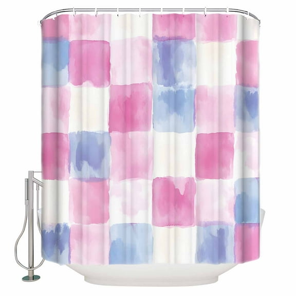 Abstract Plaid Spring Shower Curtain, 60" x 72", Pink Blue Purple Colorful Tartan Waterproof Bathroom Curtain Washable Shower Curtain Set with 12 Hooks