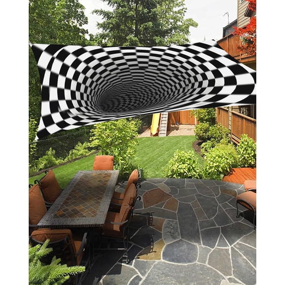 Abstract Plaid Sun Shade Sail 6.5'X10' 3D Twisted Abstract Black White Block UV Block Outdoor Sail Shades Breathable Waterproof Rectangular Sunshade for Patio Garden Pool Pergola Porch