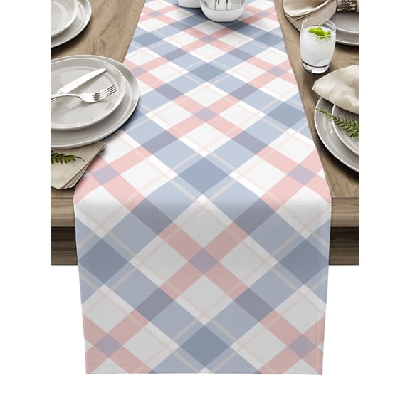 Abstract Plaid, Table Runner - 60 Inch Long, Kitchen Dining Table Runner Dresser Scarves, Minimalistic Multi Colors Country Rustic Plaid Farmhouse Home Decor for Coffee Table Wedding Party Banquet