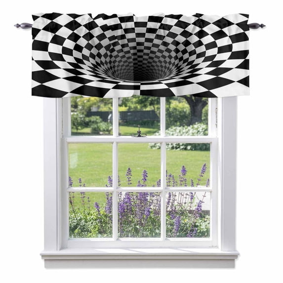 Abstract Plaid Valance Curtain for Windows Twisted Black White ...