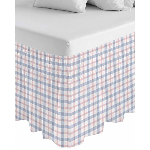 Abstract Plaid,Wrap Around Bed Skirts for King Bed 16" Drop,Bed Skirt with Adjustable Elastic Belt Dust Ruffle Bed Valance for Bedroom Minimalistic Multi Colors Country Rustic Plaid Bed Frame Cover