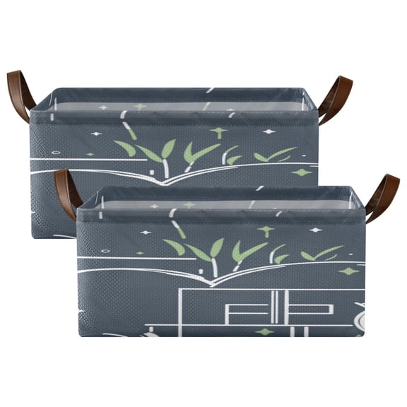 Abstract Plant Growth Shelf Baskets Set of 2 Foldable Metal Frame Open Storage Bins 16.9x11.4x7.7in Large Capacity