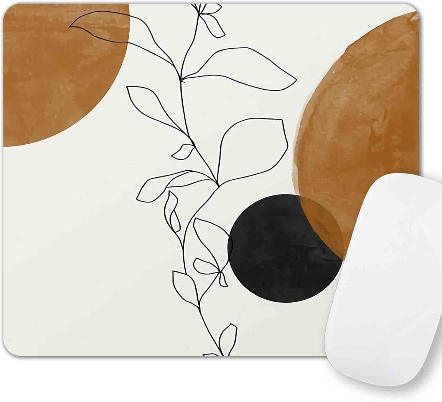 Abstract Plant Mouse Pad - Personalized Premium Texture, Delicate Modern Boho Line Art, Washable Cloth Non-Slip Rubber Base, Perfect for Office, Stylish and Functional