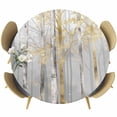 thumbnail image 1 of Abstract Plant Round Fitted Table Cover Trees Forest Gold Oil Painting Waterproof Table Cloth with Elastic Edge Wipeable Tablecloth for Picnic Camping Party Fits 36"-44" Diameter, 1 of 8