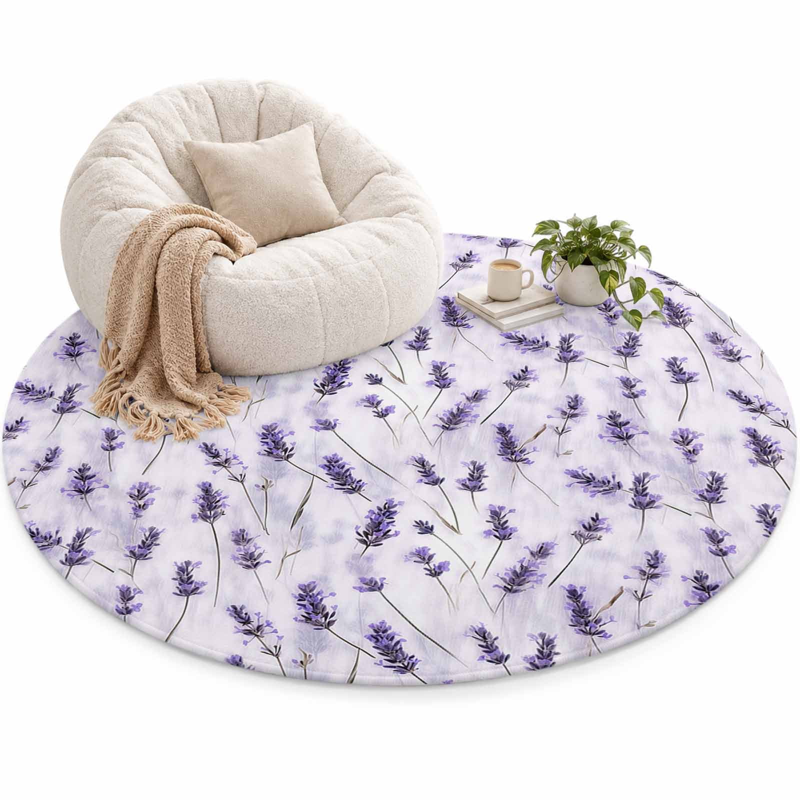 Abstract Plants Area Rug 4', Floral Purple Flowers Watercolor Style ...
