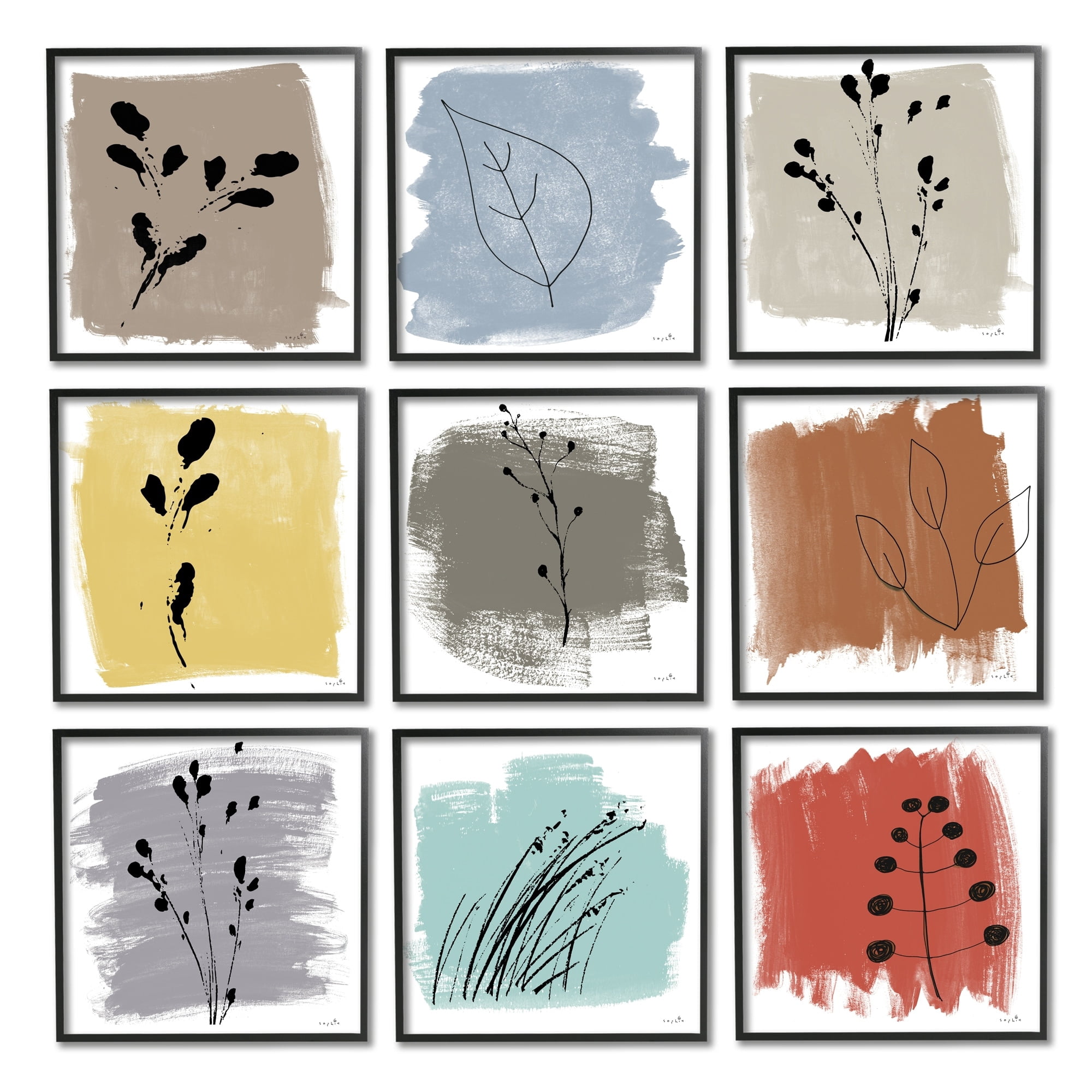 Abstract Plants Expressive Modern Botanicals Paint Stroke Pattern 12 in x 12 in Framed Painting Art Print, by Stupell Home Décor
