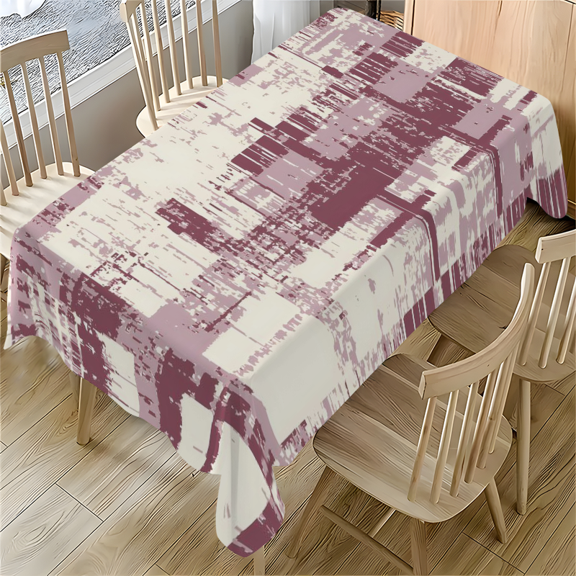 Abstract Plum and Cream Geometric Tablecloth 55 x 77.1 inches Rectangular Polyester Table Cover for Dining Room Desk Coffee Table