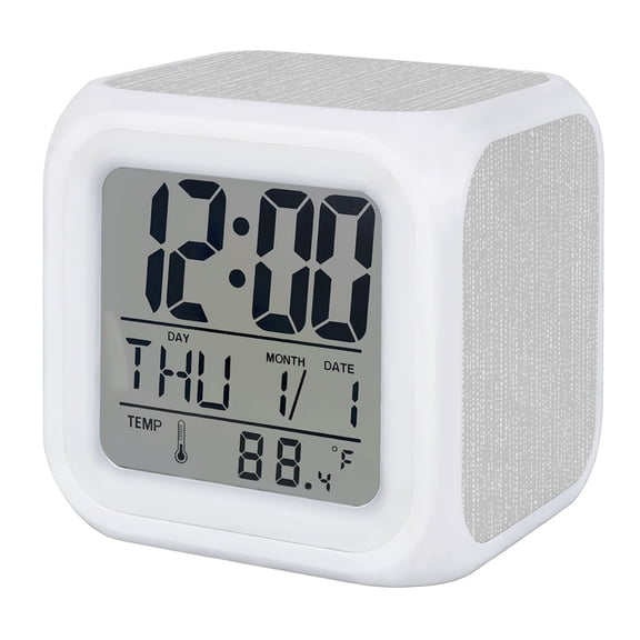 Abstract Polka Dot Digital Alarm Clock for Bedrooms,Smart LED Alarm Clock with 7 Color Changing Night Light,Geometric Dotted Stripes Modern Grey Silent Wake Up Clocks for Sleep Study 3.2"x3.2"