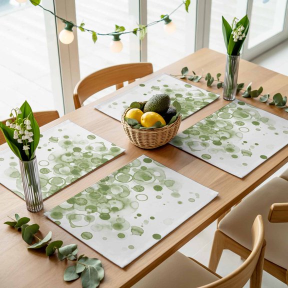 Abstract Polka Dot Minimalist Art Placemats Set of 4,Wipeable Washable Table Mats for Dining Tables, Sage Green Ink Points Place Mats for Kitchen Event Party Tabletop Decor