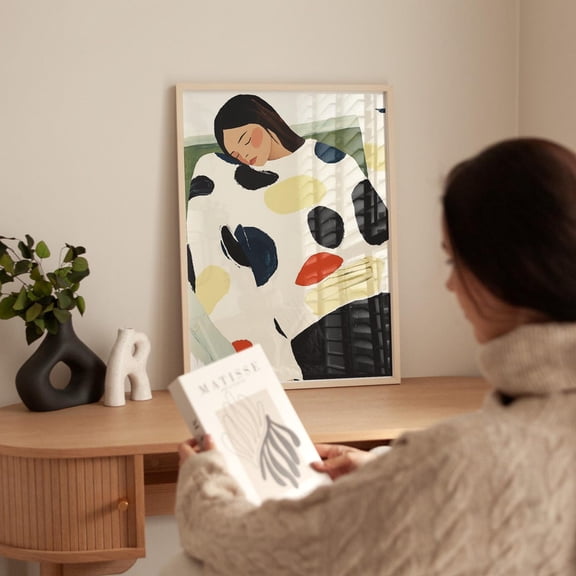 Abstract Polka Dot Portrait Print, Modern Minimalist Woman Cozycolorful, Bold Accents Wall Art, Modern Wall Decor, 8x12 UNFRAMED