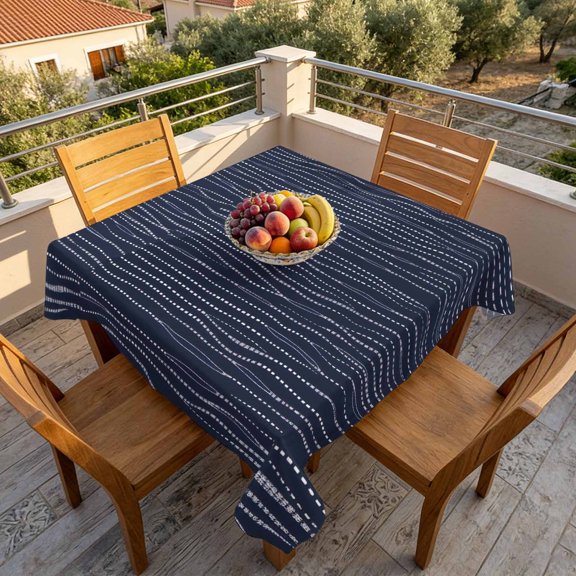 Abstract Polka Dot Stripes Table Cloth 60x60in, Waterproof Square Tablecloth Wipeable Tablecloths White Water Ripples on Black Table Covers for Dining Tables Party Indoor Outdoor