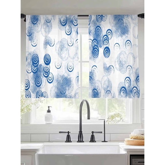 Abstract Polypropylene Vintage Texture Blue White Sheer Curtains 54 Inches Long 2 Panels Light Filtering Semi Sheer Window Curtains Drapes for Bedroom Living Room 52"x54" 2 Panels