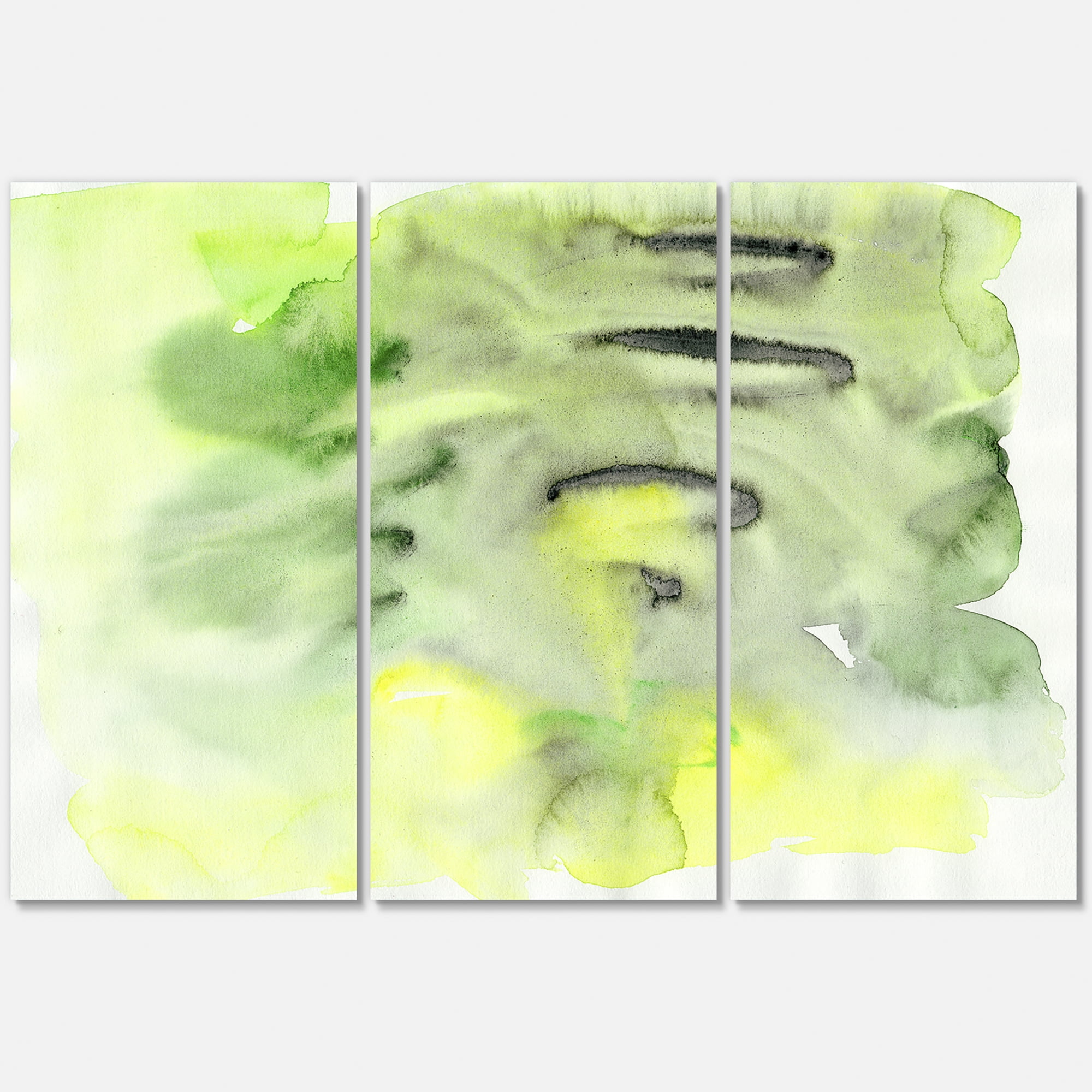 Abstract Pond of Yellow and Green 28 in x 36 in Painting Canvas Art Print, by Designart