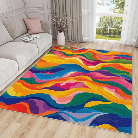 Abstract Pop Art Area Rugs, Colorful Rainbow Pattern Carpet, Washable Non Slip Low Pile Soft Rug for Living Room Bedroom Decor Mat 5x8ft