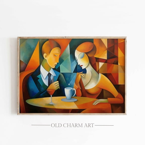 Abstract Portrait Art Poster: Vibrant Geometric, Stretched Canvas Size 12x18