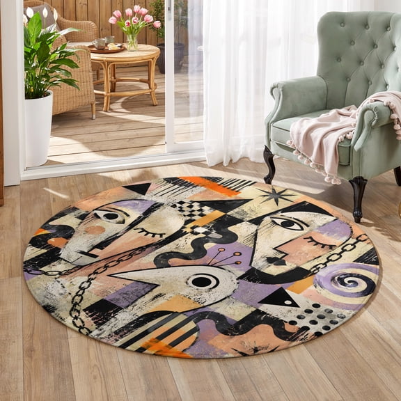 Abstract Portrait Faces Area Rug 6', Non-Slip Washable Round Indoor rug Carpet for Living Room Bedroom Kitchen Carpet for Living Room Bedroom Kitchen