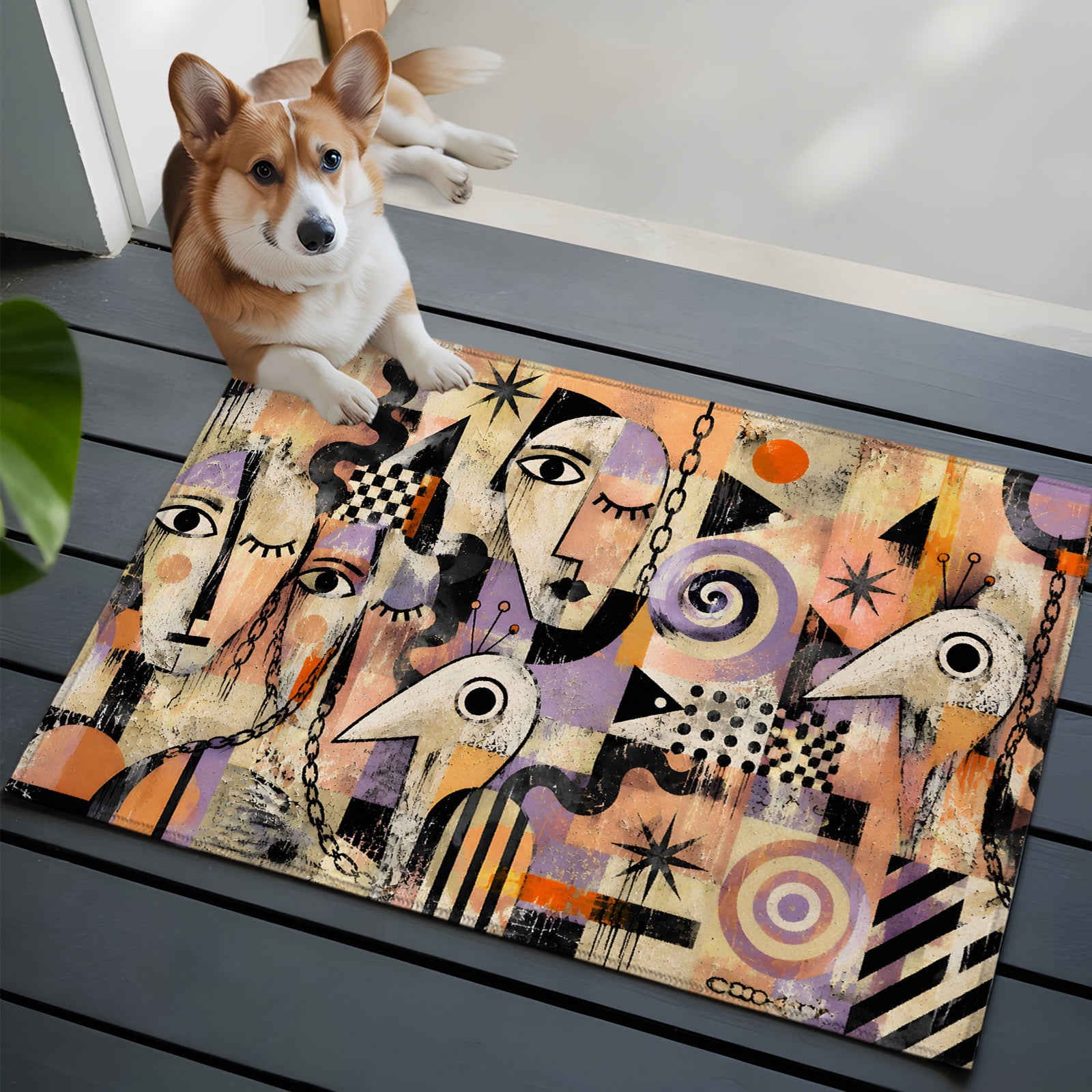 Abstract Portrait Faces Small Area Rugs 2x3 Vintage Black Yellow Purple ...